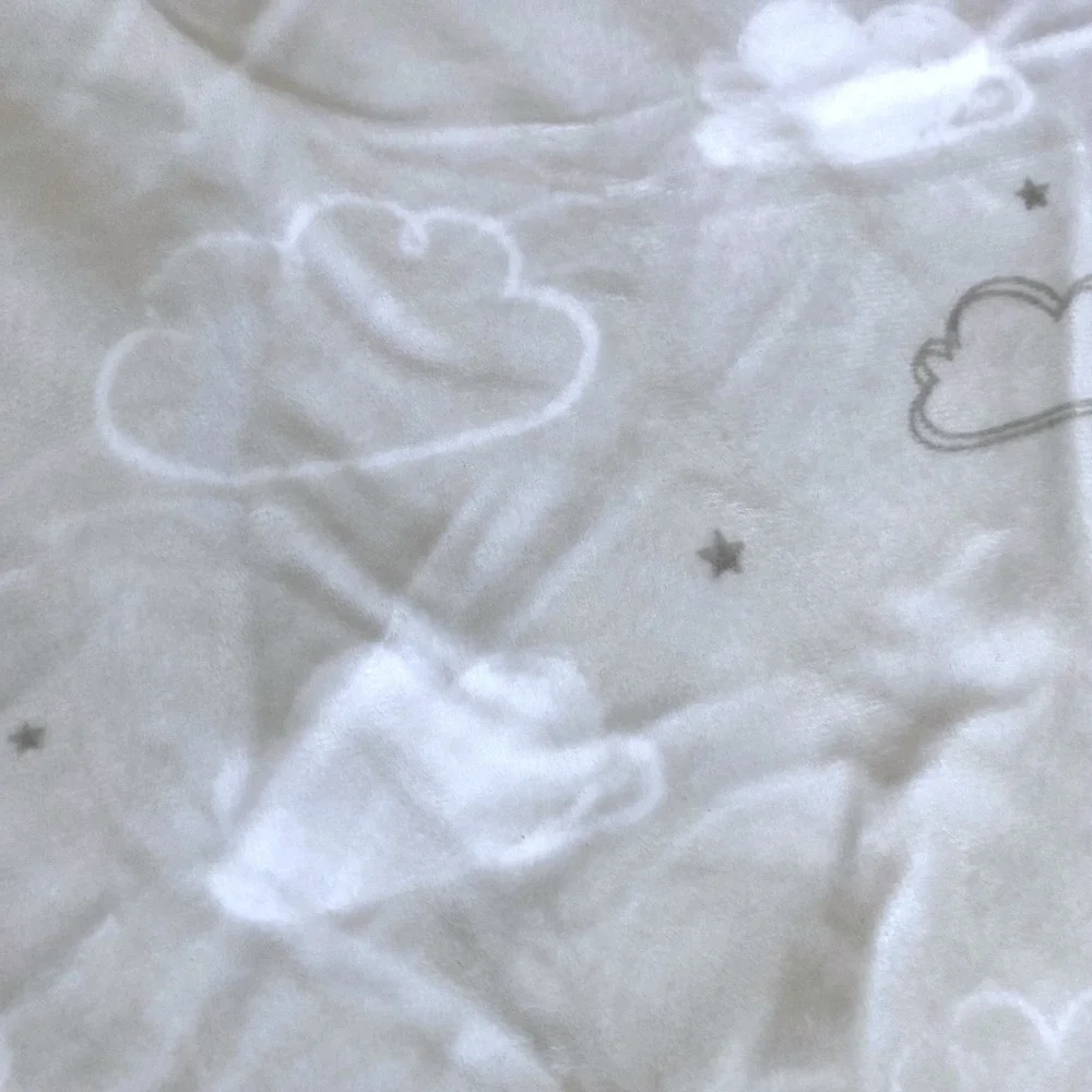 Just Born Hello Baby Blanket‎ White Gray Cloud Star Sherpa Plush 30x40